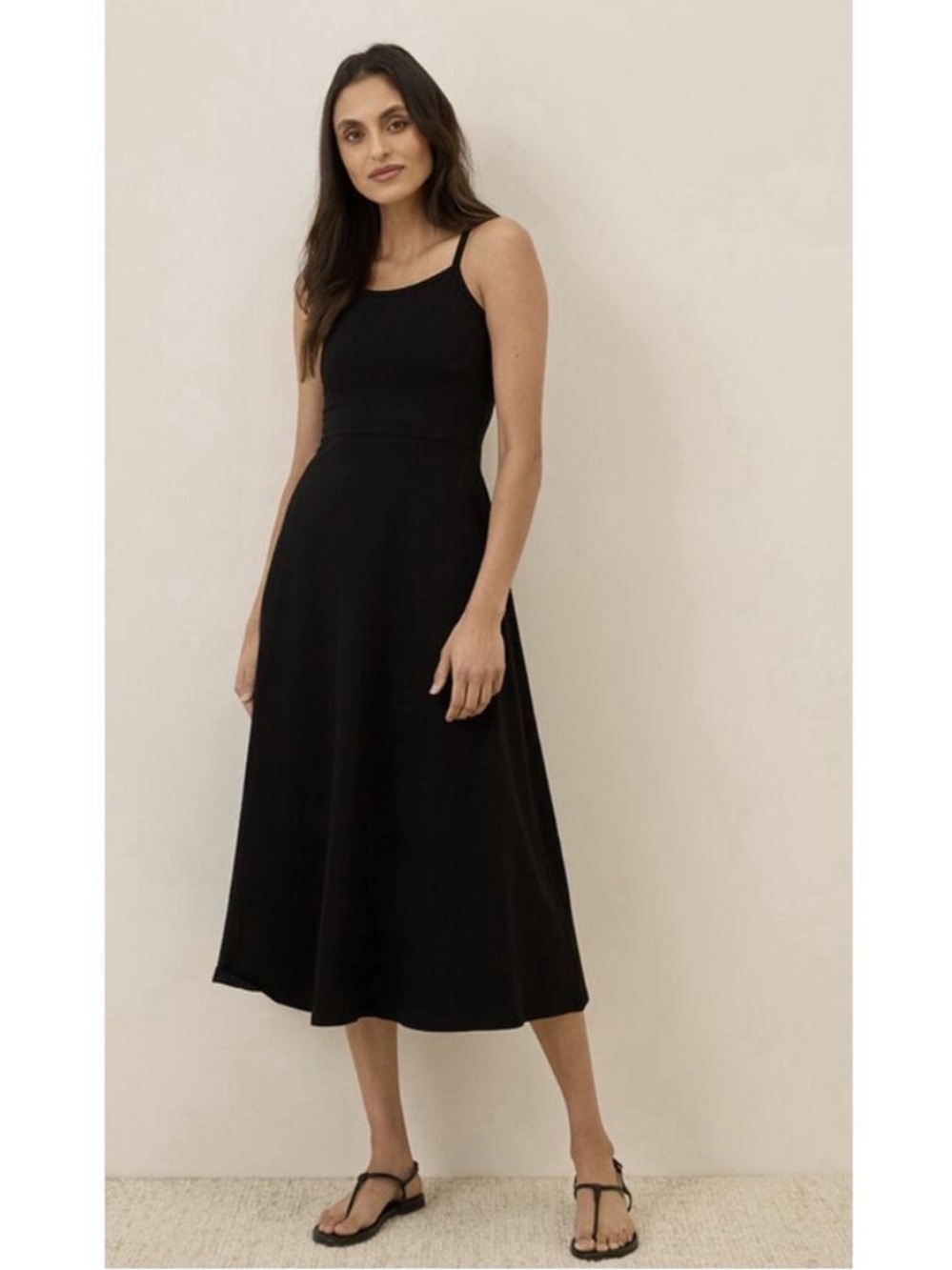 NWOT PACT Organic Cotton Fit & Flare Midi Dress Black Sz L $98